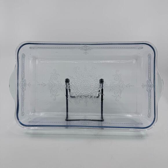 Vintage Fire King Small Glass Bakers Light Blue & Clear Glass w/ Embossed Flower - Picture 4 of 8